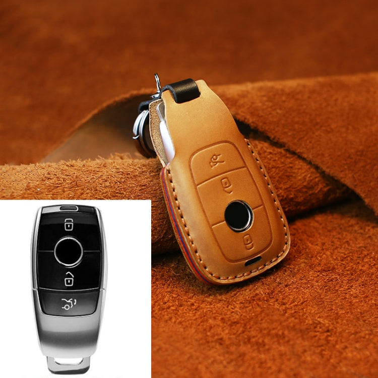 For Mercedes-Benz Colorful Edge Style Car Cowhide Leather Key Protective Cover Key Case (Brown) - Car Key Cases by PMC Jewellery | Online Shopping South Africa | PMC Jewellery | Buy Now Pay Later Mobicred