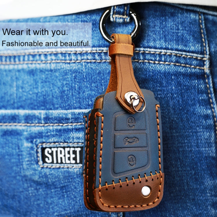 For Volkswagen Car Cowhide Leather Key Protective Cover Key Case, B Version(Blue) - Car Key Cases by PMC TechLife | Online Shopping South Africa | PMC TechLife | Buy Now Pay Later Mobicred