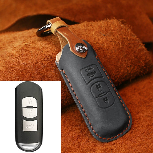 For Mazda Old Style Hallmo Car Cowhide Leather Key Protective Cover Key Case, Three Keys Version(Black) - Car Key Cases by Hallmo | Online Shopping South Africa | PMC Jewellery | Buy Now Pay Later Mobicred