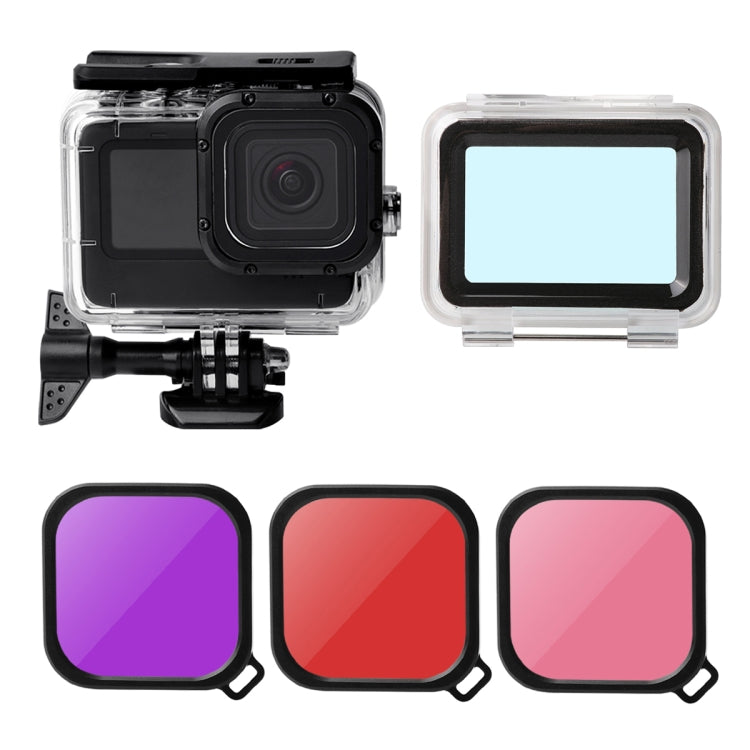 Waterproof Case + Touch Back Cover + Purple Red Pink Lens Filter for GoPro HERO10 Black / HERO9 Black - Waterproof Cases by PMC Jewellery | Online Shopping South Africa | PMC Jewellery | Buy Now Pay Later Mobicred