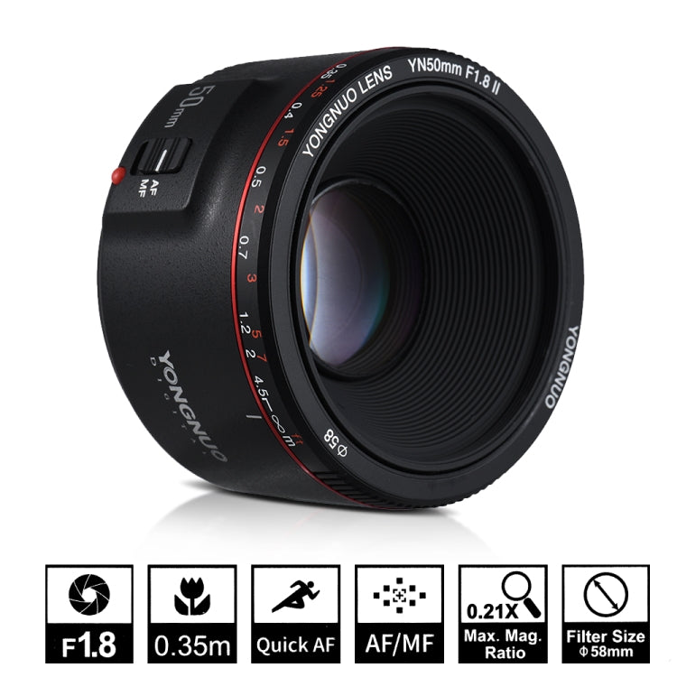 YONGNUO YN50MM F1.8C II F1.8 Auto Focus Lens for Canon EF Mount New Lens (Black) - free shipping - PMC TechLife - Order now!