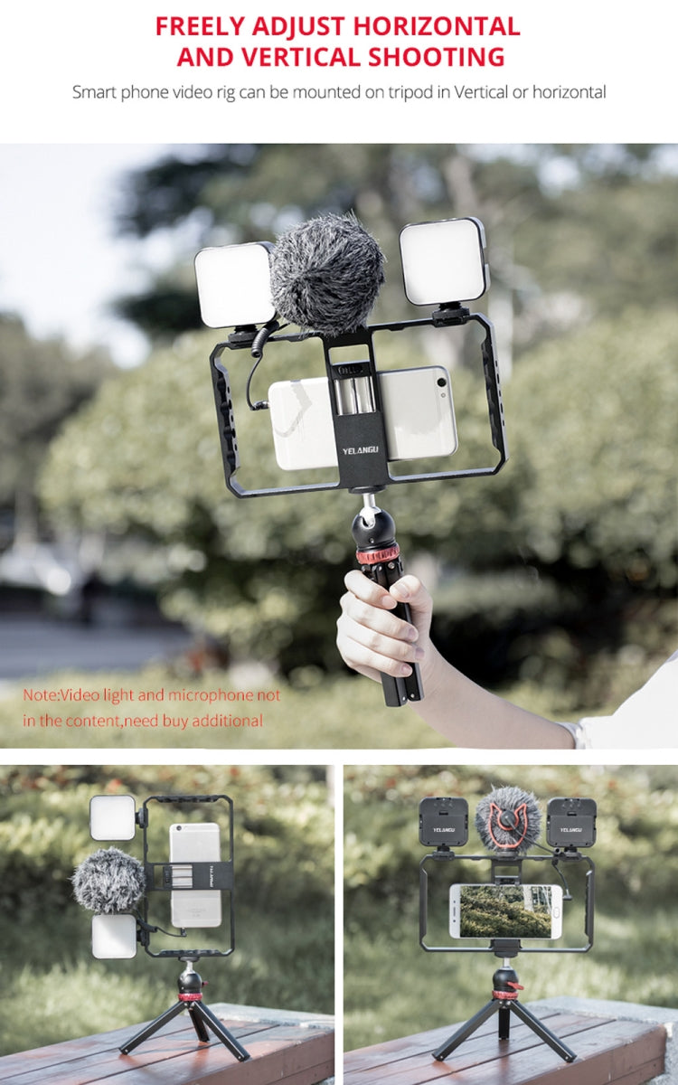 YELANGU  PC06 YLG0909A Vlogging Live Broadcast Smartphone Metal Cage Video Rig Filmmaking Recording Handle Stabilizer Bracket for iPhone, Galaxy, Huawei, Xiaomi, HTC, LG, Google, and Other Smartphones(Black) - free shipping - PMC Jewellery - Order now!