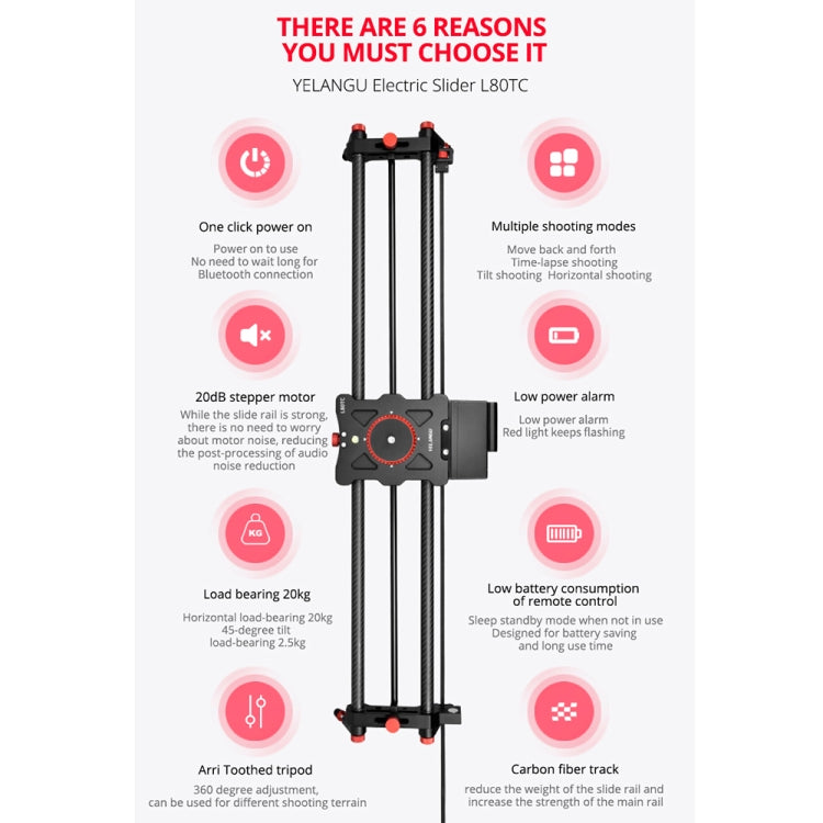 YELANGU L80TC 80cm Electrical Slide Rail Track with 2.4GHz Remote Control for SLR Cameras / Video Cameras (Black) - free shipping - PMC TechLife - Order now!