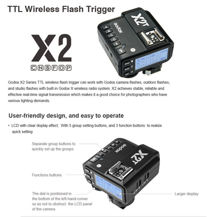 Godox X2T-F E-TTL II Bluetooth Wireless Flash Trigger for FUJIFILM (Black) - free shipping - PMC TechLife - Order now!