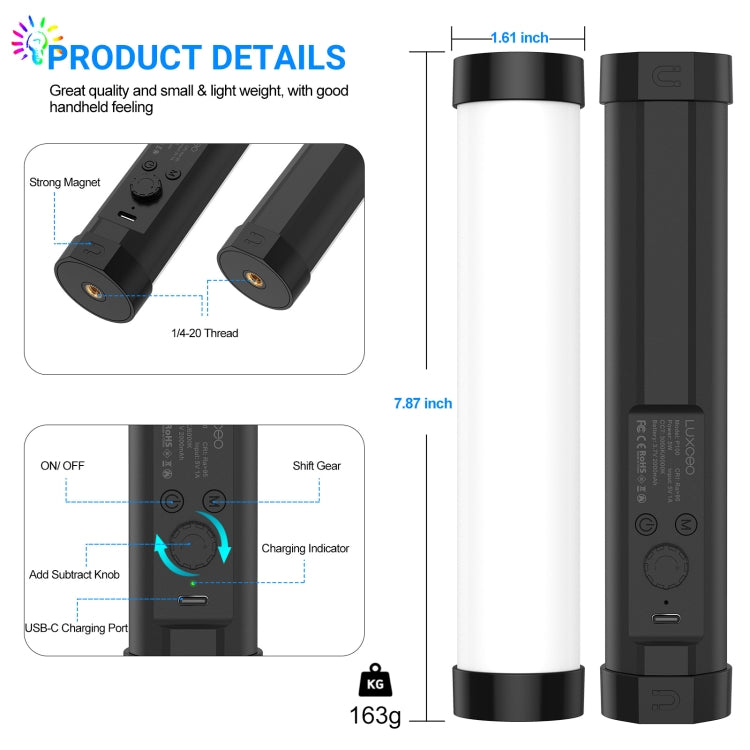 LUXCeO P100 RGB Photo Video Light Stick Handheld Fill Light with Remote Control & Grid Softbox - free shipping - PMC TechLife - Order now!