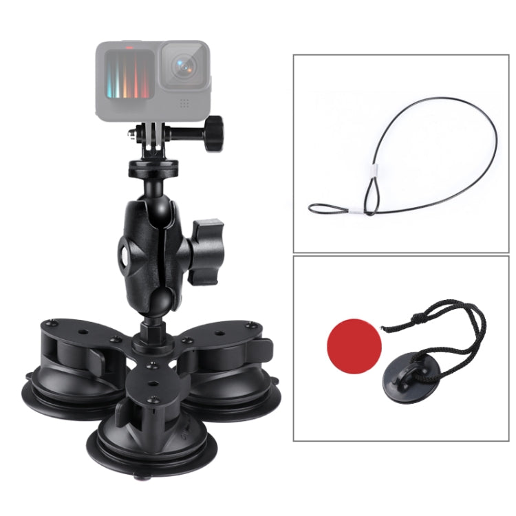 Triangle Suction Cup Mount Holder with Tripod Adapter & Steel Tether & Safety Buckle (Black) - Holder by PMC Jewellery | Online Shopping South Africa | PMC Jewellery | Buy Now Pay Later Mobicred