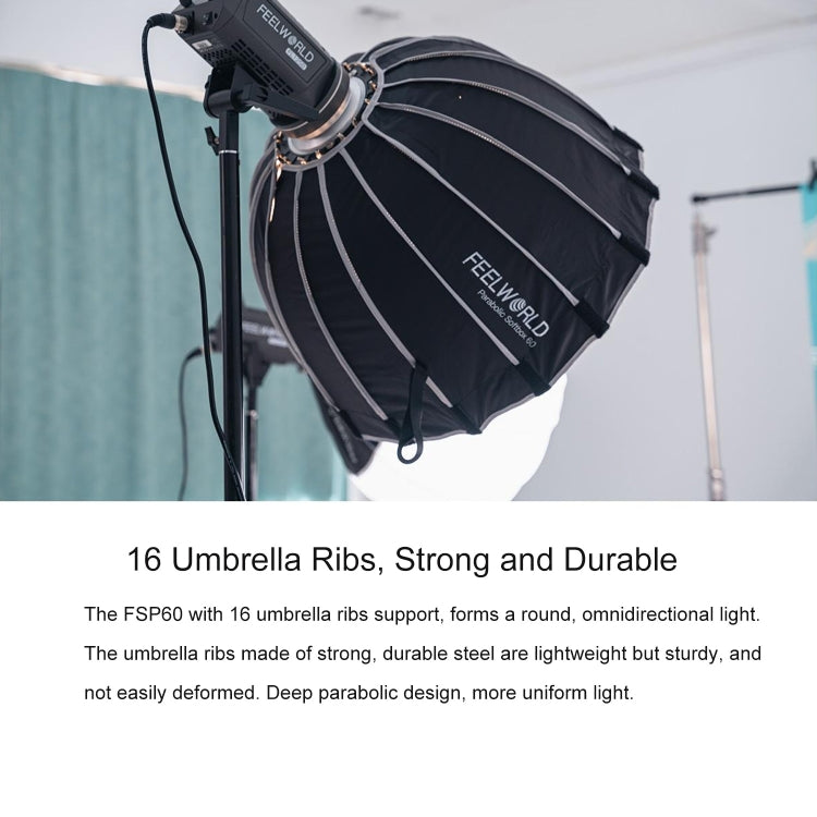 FEELWORLD FSP60 60cm Parabolic Softbox Quick Release Diffuser with Bowens Mount (Black) - free shipping - PMC TechLife - Order now!