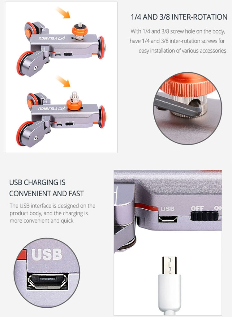 YELANGU L4X Camera 3-wheel Dolly II Electric Track Slider 3-Wheel Video Pulley Rolling Dolly Car with Remote Control for DSLR / Home DV Cameras, GoPro, Smartphones, Load: 3kg(Grey) - free shipping - PMC TechLife - Order now!