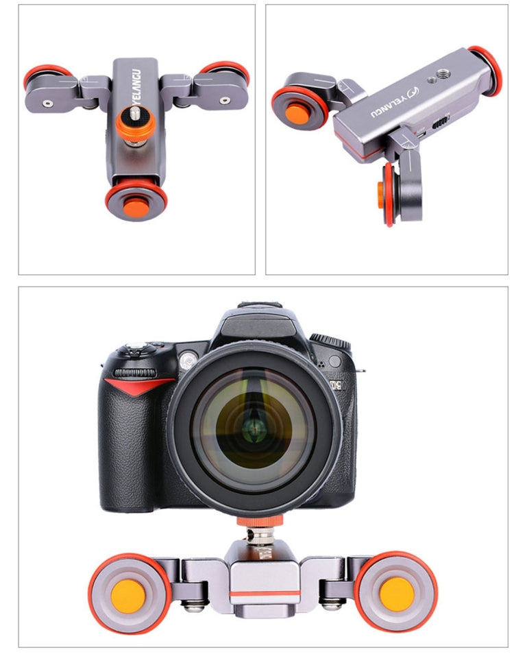 YELANGU L4X Camera 3-wheel Dolly II Electric Track Slider 3-Wheel Video Pulley Rolling Dolly Car with Remote Control for DSLR / Home DV Cameras, GoPro, Smartphones, Load: 3kg(Grey) - free shipping - PMC TechLife - Order now!