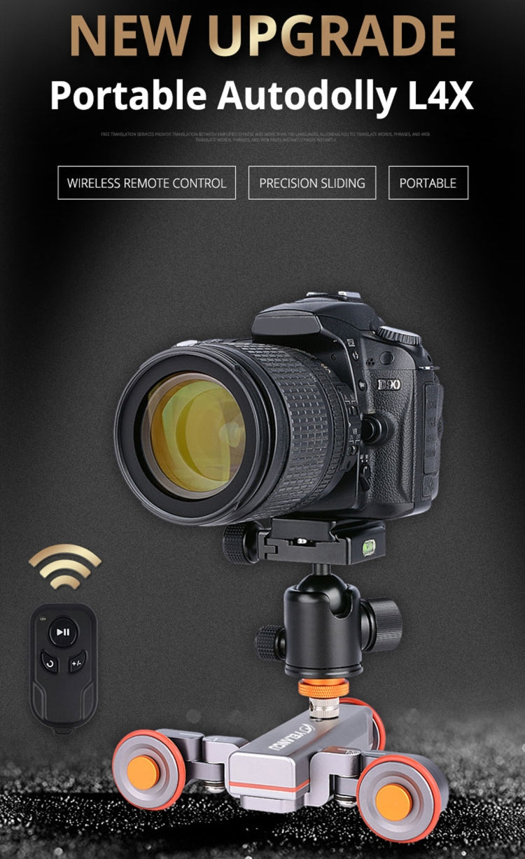 YELANGU L4X Camera 3-wheel Dolly II Electric Track Slider 3-Wheel Video Pulley Rolling Dolly Car with Remote Control for DSLR / Home DV Cameras, GoPro, Smartphones, Load: 3kg(Grey) - free shipping - PMC TechLife - Order now!