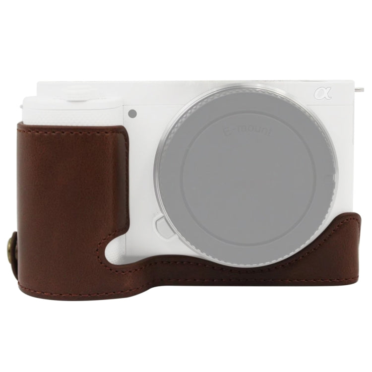 1/4 inch Thread PU Leather Camera Half Case Base for Sony ZV-E10 / ZV-E10L (Coffee) - Half Case by PMC TechLife | Online Shopping South Africa | PMC TechLife