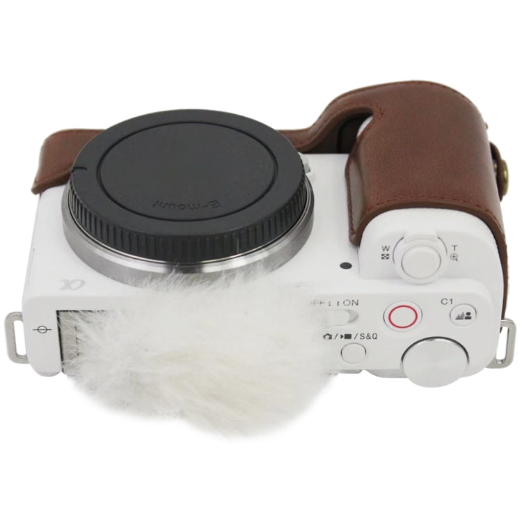 1/4 inch Thread PU Leather Camera Half Case Base for Sony ZV-E10 / ZV-E10L (Coffee) - Half Case by PMC TechLife | Online Shopping South Africa | PMC TechLife