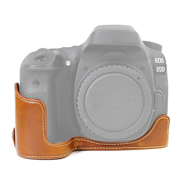 1/4 inch Thread PU Leather Camera Half Case Base for Canon EOS 80D / 70D(Brown) - Half Case by PMC TechLife | Online Shopping South Africa | PMC TechLife | Buy Now Pay Later Mobicred