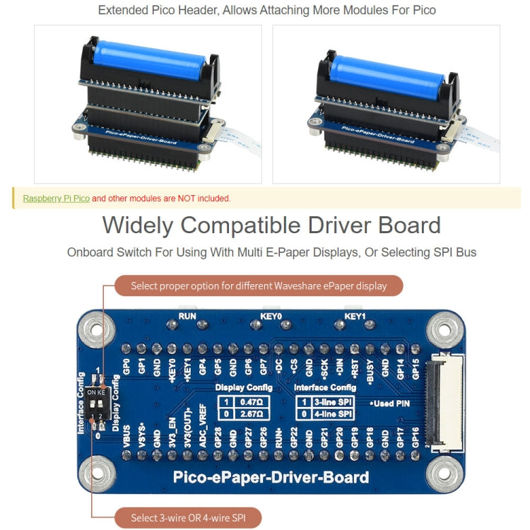 Waveshare 5.83 inch 648x480 Pixel Black White E-Paper E-Ink Display Module for Raspberry Pi Pico, SPI Interface - free shipping - PMC Jewellery - Order now!