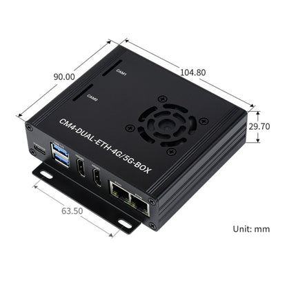 Waveshare Dual Gigabit Ethernet 5G/4G Computer Box with Cooling Fan for Raspberry Pi CM4(US Plug) - Mini PC Accessories by WAVESHARE | Online Shopping South Africa | PMC Jewellery | Buy Now Pay Later Mobicred