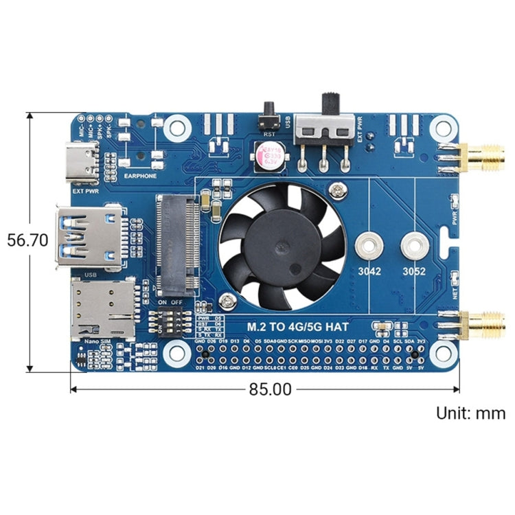 Waveshare EM06-E LTE Cat-6 HAT Dual Antennas LTE-A Multi Regions Multi Band Module for Raspberry Pi - LCD & LED Display Module by WAVESHARE | Online Shopping South Africa | PMC Jewellery | Buy Now Pay Later Mobicred