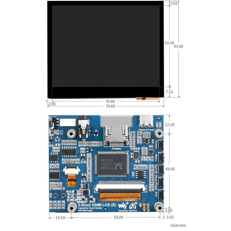 Waveshare 3.5 inch HDMI Capacitive Touch IPS LCD Display (E), 640 x 480, Audio Jack - free shipping - PMC TechLife - Order now!