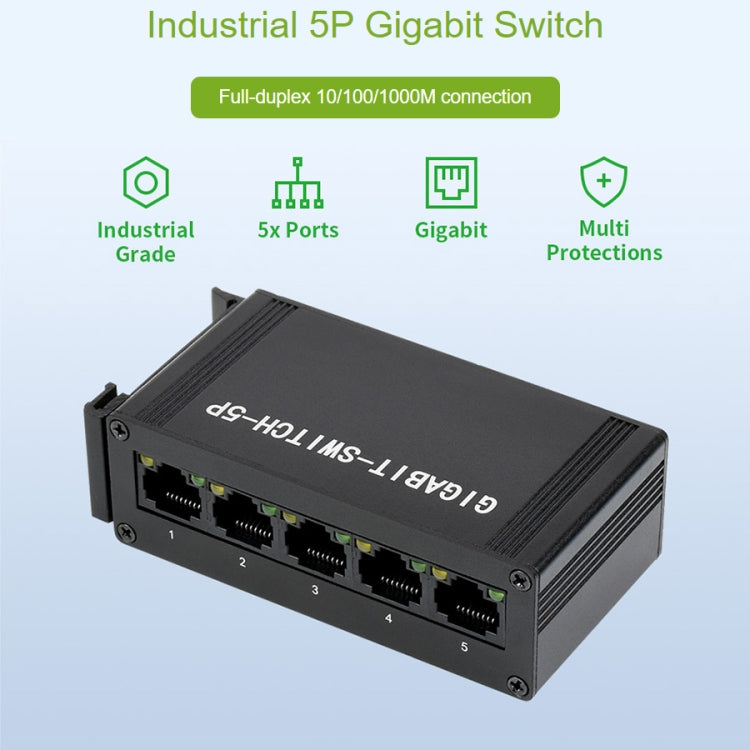 Waveshare Industrial 5P Gigabit Ethernet Switch, Full-Duplex 10/100/1000M, DIN Rail Mount - free shipping - PMC Jewellery - Order now!