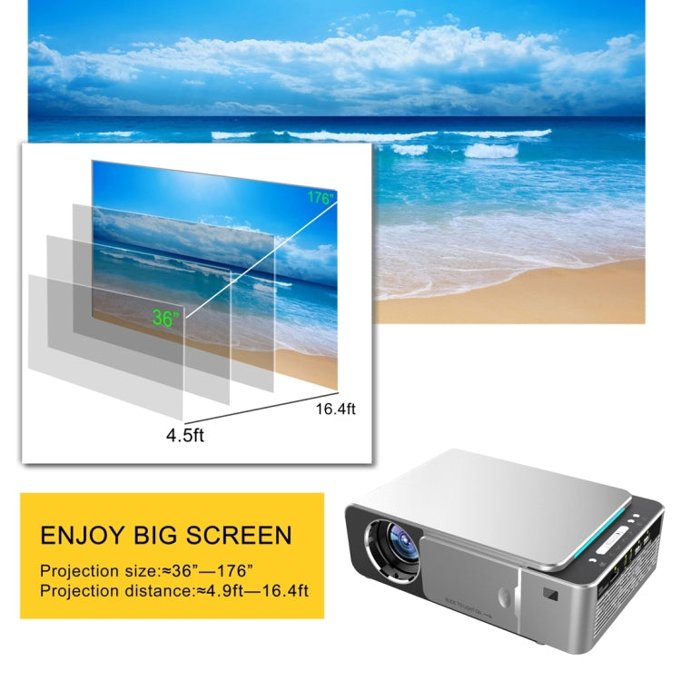 T6 2000ANSI Lumens Mini Theater Projector, Android 7.1 RK3128 Quad Core, 1GB+8GB, UK Plug(Silver) - LED Projector by PMC Jewellery | Online Shopping South Africa | PMC Jewellery | Buy Now Pay Later Mobicred