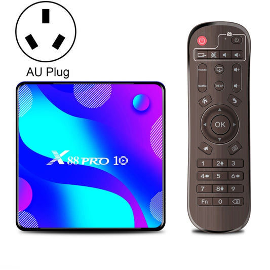 X88 Pro 10 4K Ultra HD Android TV Box with Remote Controller, Android 10.0, RK3318 Quad-Core 64bit Cortex-A53, 4GB+64GB, Support Bluetooth / Dual-Band WiFi / TF Card / USB / AV / Ethernet(AU Plug) - RK3318 by PMC Jewellery | Online Shopping South Africa | PMC Jewellery | Buy Now Pay Later Mobicred