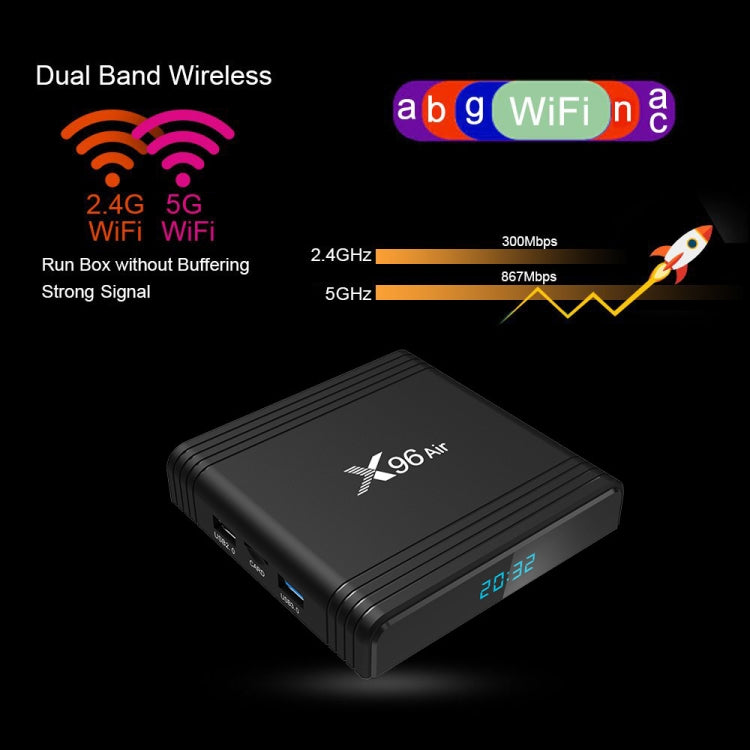 X96 Air 8K Smart TV BOX Android 9.0 Media Player with Remote Control, Quad-core Amlogic S905X3, RAM: 4GB, ROM: 64GB, Dual Band WiFi, Bluetooth, AU Plug - Amlogic S905 by PMC Jewellery | Online Shopping South Africa | PMC Jewellery | Buy Now Pay Later Mobicred