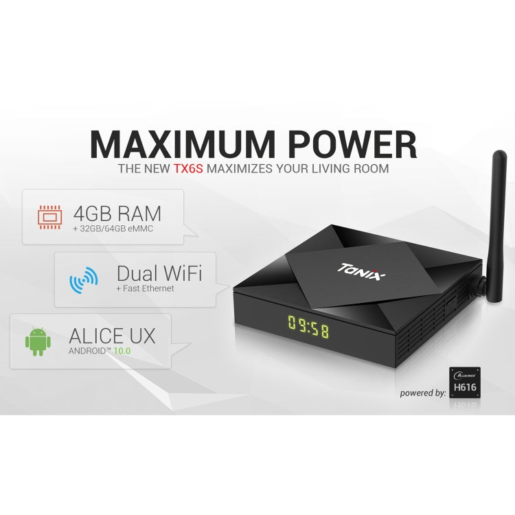 TANIX TX6s 4K Smart TV BOX Android 10 Media Player with Remote Control, Quad Core Allwinner H616, RAM: 4GB, ROM: 32GB, 2.4GHz/5GHz WiFi, Bluetooth, US Plug - Allwinner H6 by PMC Jewellery | Online Shopping South Africa | PMC Jewellery | Buy Now Pay Later Mobicred