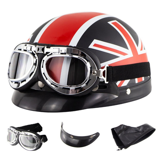 Soman Electromobile Motorcycle Half Face Helmet Retro Harley Helmet with Goggles(Matte Black UK Flag) - Helmets by SOMAN | Online Shopping South Africa | PMC Jewellery | Buy Now Pay Later Mobicred