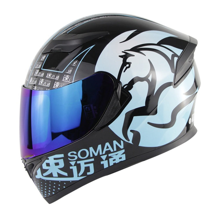 Soman SM-960 Motorcycle Electromobile Full Face Helmet Double Lens Protective Helmet(Blue with Blue Lens) - Helmets by SOMAN | Online Shopping South Africa | PMC Jewellery | Buy Now Pay Later Mobicred