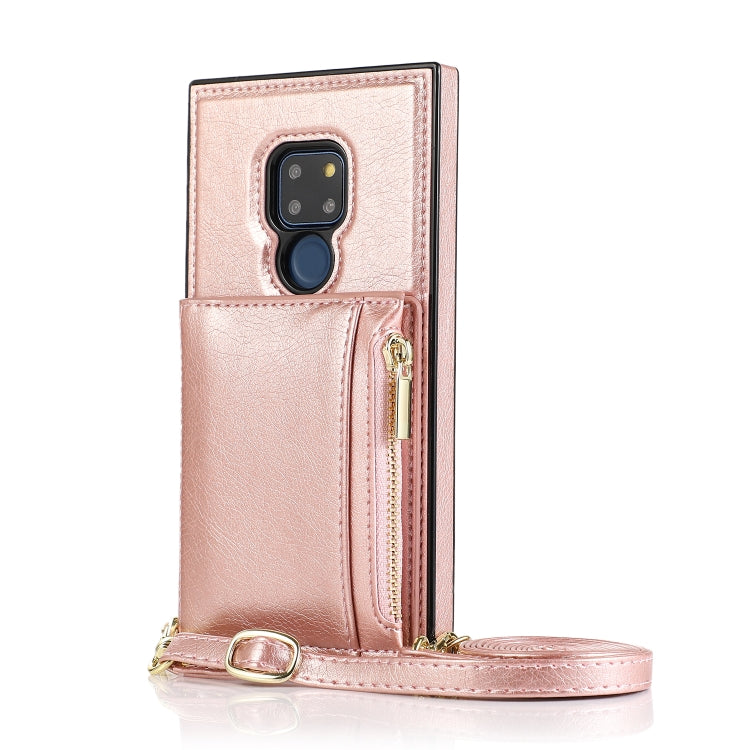 For Huawei Mate 20 Square Zipper Wallet Bag TPU+PU Back Cover Case with Holder & Card Slots & Wallet & Cross-body Strap(Rose Gold) - Huawei Cases by PMC Jewellery | Online Shopping South Africa | PMC Jewellery