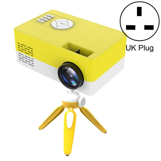 J15 1920 x 1080P HD Household Mini LED Projector with Tripod Mount Support AV / HDMI x 1 / USB x1 / TF x 1, Plug Type:UK Plug(Yellow White) - Mini Projector by PMC Jewellery | Online Shopping South Africa | PMC Jewellery | Buy Now Pay Later Mobicred