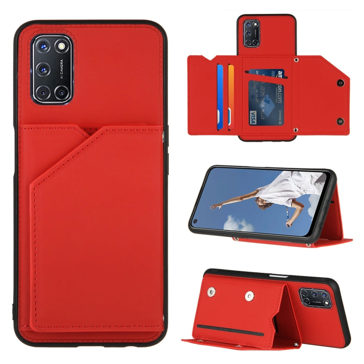 For OPPO A52 & A72 & A92 Skin Feel PU + TPU + PC Back Cover Shockproof Case with Card Slots & Holder & Photo Frame(Red) - OPPO Cases by PMC Jewellery | Online Shopping South Africa | PMC Jewellery | Buy Now Pay Later Mobicred