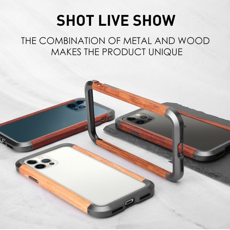 For iPhone 12 / 12 Pro R-JUST Metal + Wood Frame Protective Case - iPhone 12 / 12 Pro Cases by R-JUST | Online Shopping South Africa | PMC Jewellery | Buy Now Pay Later Mobicred