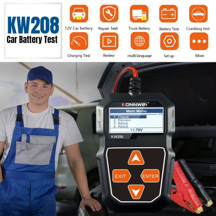 KONNWEI KW208 Car TFT Color Screen Battery Tester Support 8 Languages - Code Readers & Scan Tools by KONNWEI | Online Shopping South Africa | PMC Jewellery | Buy Now Pay Later Mobicred