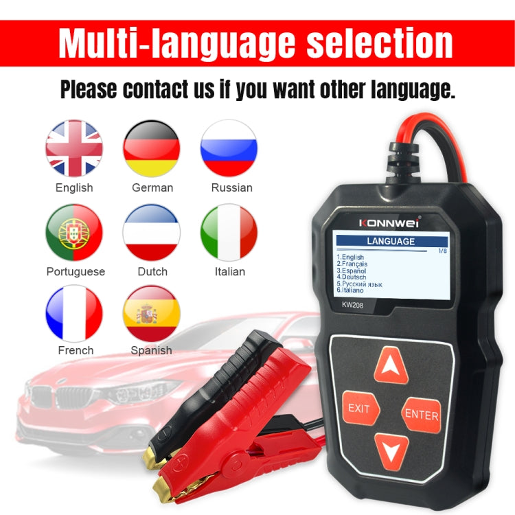 KONNWEI KW208 Car TFT Color Screen Battery Tester Support 8 Languages - Code Readers & Scan Tools by KONNWEI | Online Shopping South Africa | PMC Jewellery | Buy Now Pay Later Mobicred