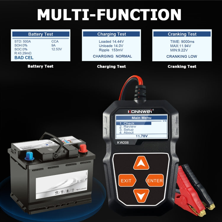 KONNWEI KW208 Car TFT Color Screen Battery Tester Support 8 Languages - Code Readers & Scan Tools by KONNWEI | Online Shopping South Africa | PMC Jewellery | Buy Now Pay Later Mobicred