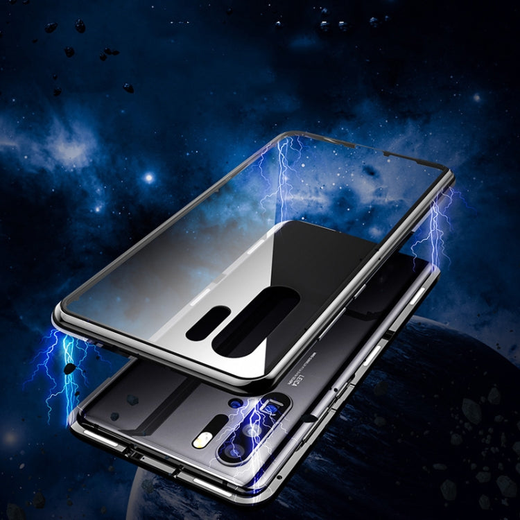 For Huawei P30 Magnetic Metal Frame Double-sided Tempered Glass Case(Black) - Huawei Cases by PMC Jewellery | Online Shopping South Africa | PMC Jewellery | Buy Now Pay Later Mobicred