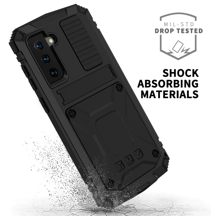 For Samsung Galaxy S21+ 5G R-JUST Shockproof Waterproof Dust-proof Metal + Silicone Protective Case with Holder(Black) - Galaxy S21+ 5G Cases by R-JUST | Online Shopping South Africa | PMC Jewellery