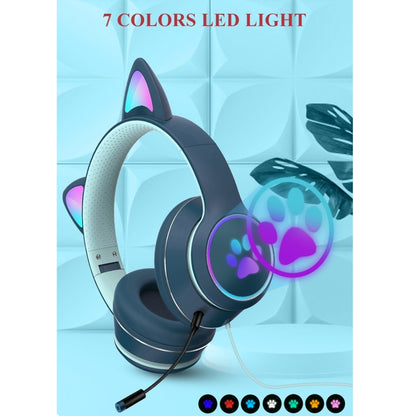 AKZ-022 USB + 3.5mm Port Cat Ear Design Foldable LED Headset with Mic(Grey) - Multimedia Headset by PMC Jewellery | Online Shopping South Africa | PMC Jewellery | Buy Now Pay Later Mobicred