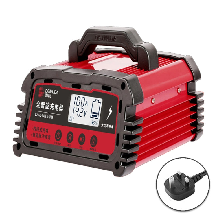 DEMUDA DC100 10A 12V / 24V Car Battery Charger Intelligent Pulse Repair Type Lead-acid Battery, Plug Type:UK Plug(Red) - Battery Charger by PMC Jewellery | Online Shopping South Africa | PMC Jewellery | Buy Now Pay Later Mobicred