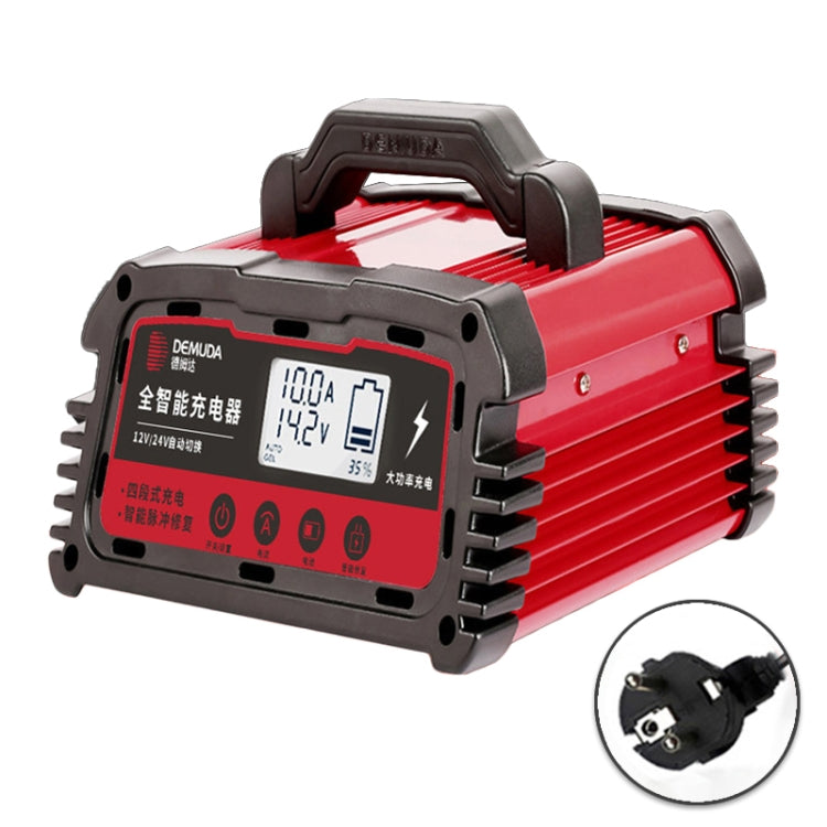 DEMUDA DC200 20A 12V / 24V Car Battery Charger Intelligent Pulse Repair Type Lead-acid Battery, Plug Type:EU Plug(Red) - Battery Charger by PMC Jewellery | Online Shopping South Africa | PMC Jewellery | Buy Now Pay Later Mobicred