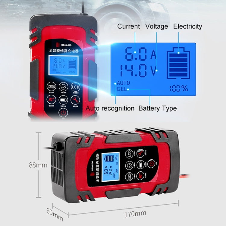 DEMUDA DC-80 Car Battery Charger 12V/24V Intelligent Pulse Repair Type Lead-acid Battery, Plug Type:JP Plug(Red) - Battery Charger by PMC Jewellery | Online Shopping South Africa | PMC Jewellery | Buy Now Pay Later Mobicred