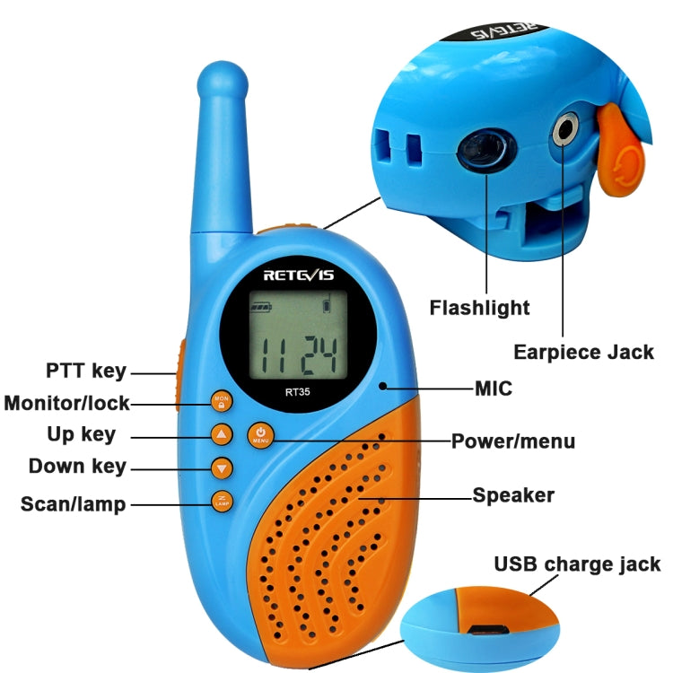 1 Pair RETEVIS RT35 0.5W US Frequency 462.550-467.7125MHz 22CH Handheld Children Walkie Talkie(Blue) - Children by RETEVIS | Online Shopping South Africa | PMC Jewellery | Buy Now Pay Later Mobicred