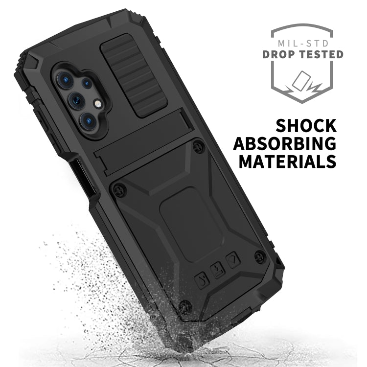 For Samsung Galaxy A32 5G / M32 5G R-JUST Waterproof Shockproof Dustproof Metal + Silicone Protective Case with Holder(Black) - Galaxy Phone Cases by R-JUST | Online Shopping South Africa | PMC Jewellery | Buy Now Pay Later Mobicred