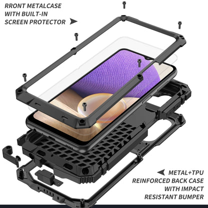 For Samsung Galaxy A32 5G / M32 5G R-JUST Waterproof Shockproof Dustproof Metal + Silicone Protective Case with Holder(Black) - Galaxy Phone Cases by R-JUST | Online Shopping South Africa | PMC Jewellery | Buy Now Pay Later Mobicred