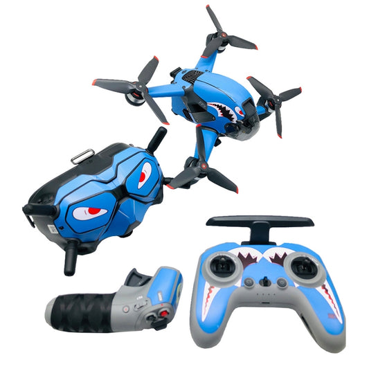 FPV-TZ-SF 4 in 1 Waterproof Anti-Scratch Decal Skin Wrap Stickers Personalized Film Kits for DJI FPV Drone & Goggles V2 & Remote Control & Rocker(Blue Shark) - Protective Film & Stickers by PMC Jewellery | Online Shopping South Africa | PMC Jewellery | Buy Now Pay Later Mobicred