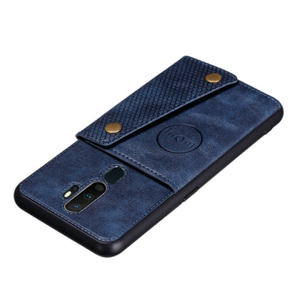 For OPPO A9 (2020) Shockproof Magnetic PU + TPU Protective Case with Card Slots(Blue) - OPPO Cases by PMC Jewellery | Online Shopping South Africa | PMC Jewellery | Buy Now Pay Later Mobicred