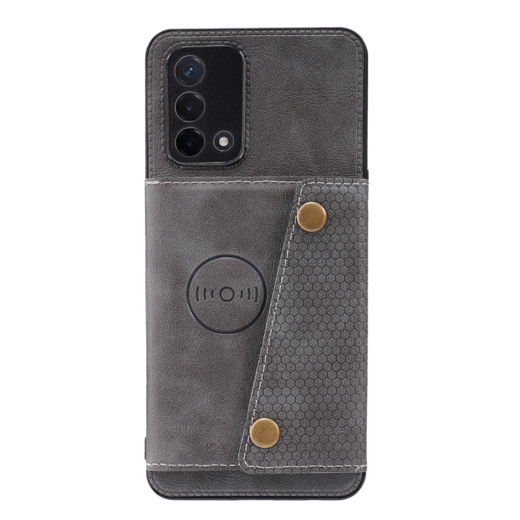 For OPPO A74 4G Double Buckle PU + TPU Shockproof Magnetic Protective Case with Card Slot & Holder(Grey) - OPPO Cases by PMC Jewellery | Online Shopping South Africa | PMC Jewellery | Buy Now Pay Later Mobicred