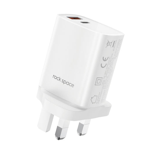 ROCK T51 30W Type-C / USB-C + USB PD Dual Ports Fast Charging Travel Charger Power Adapter, UK Plug(White) - USB Charger by ROCK | Online Shopping South Africa | PMC Jewellery | Buy Now Pay Later Mobicred