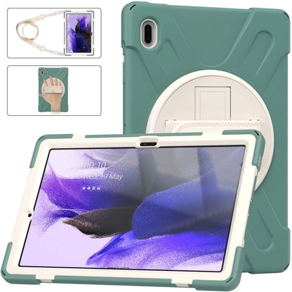 For Samsung Galaxy Tab S7 FE T730 / S7+ / S9+ /S8+ Silicone + PC Protective Case with Holder & Shoulder Strap(Emerald Green) - Other Galaxy Tab PC by PMC Jewellery | Online Shopping South Africa | PMC Jewellery | Buy Now Pay Later Mobicred