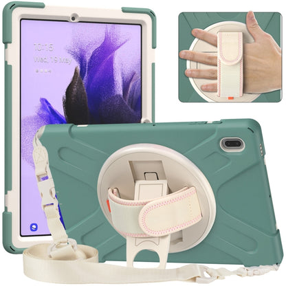 For Samsung Galaxy Tab S7 FE T730 / S7+ / S9+ /S8+ Silicone + PC Protective Case with Holder & Shoulder Strap(Emerald Green) - Other Galaxy Tab PC by PMC Jewellery | Online Shopping South Africa | PMC Jewellery | Buy Now Pay Later Mobicred